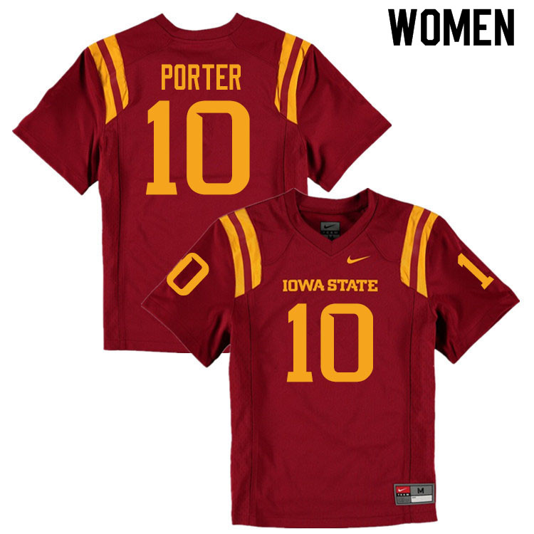 Iowa State Cyclones Women's #10 Darien Porter Nike NCAA Authentic Cardinal College Stitched Football Jersey PF42F08NQ